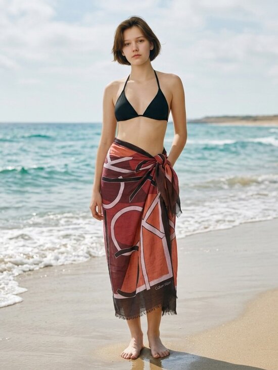 Calvin Klein Accessories - Calvin Klein Abstract Logo Scarf Oversized Wrap Red Black